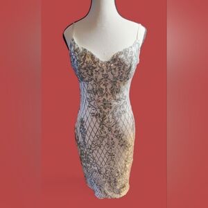 Privy Silver and White Midi Dress